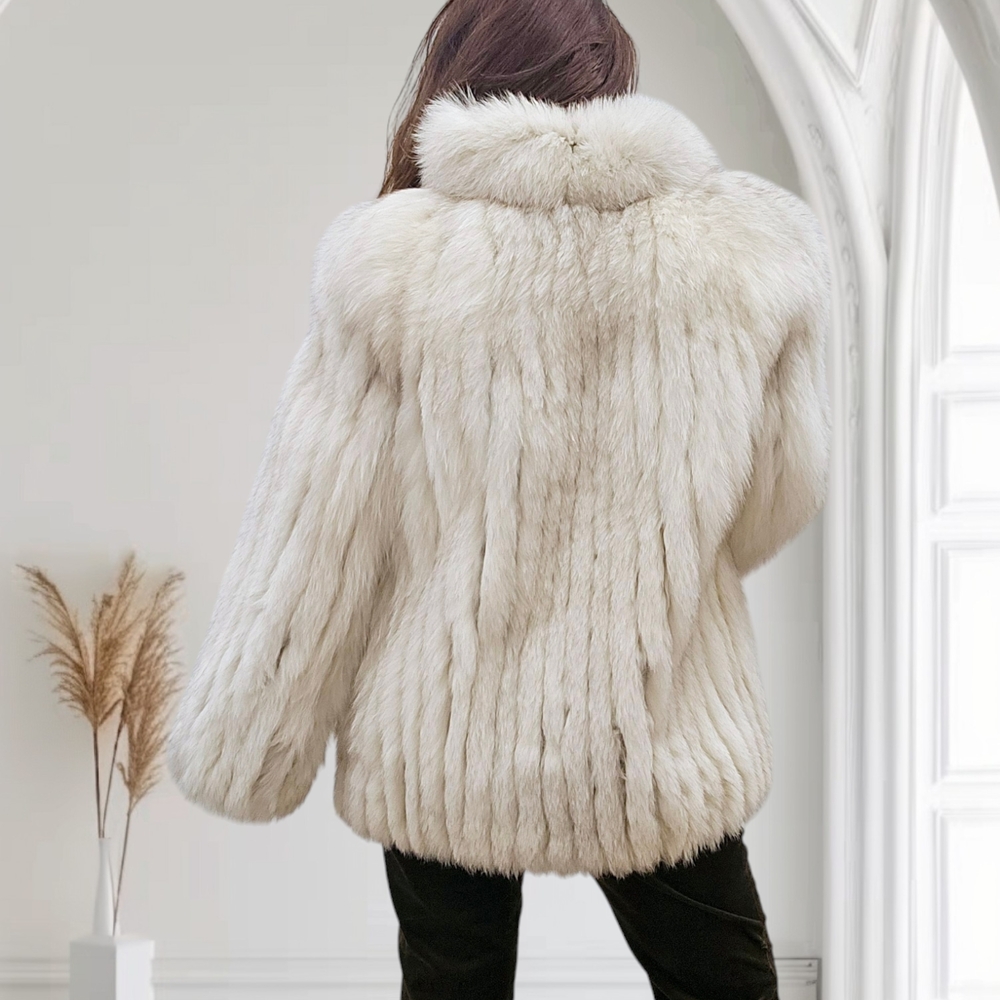Elegant White Blue Fox Fur Coat